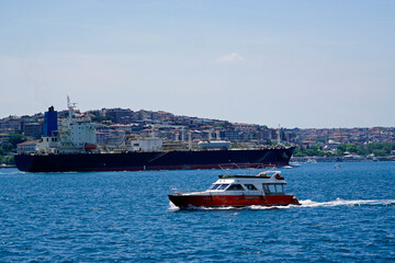 container vessel passing bosporus in turkey