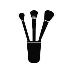 Makeup brushes with holder silhouette vector illustration