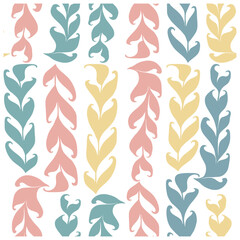 Seamless pattern of leaves in pastel colors. Isolated on transparent background.