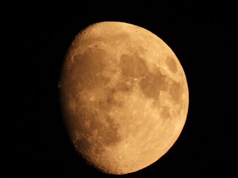 The moon in crescent gibbous phase. Moonscape Details in Contrast