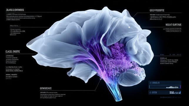 Close up of a brain with purple and blue colors. The image is titled "Brain" and is from the year 2013 - Powered by Adobe