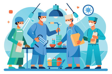 Surgical team preparing for an operation in a sterile environment