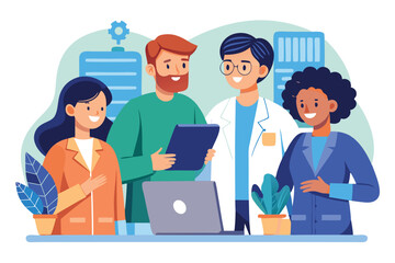 Team of professionals collaborating in an office setting during a daytime meeting