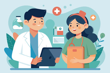 Healthcare professionals discussing patient care in a clinic setting