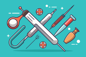 Obraz premium Medical tools and instruments arranged in creative layout