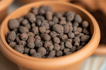 Clay Pebbles in Terracotta Pot for Hydroponics, Organic Gardening, Drainage and Soil Aeration,...