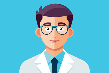 Professional doctor in a lab coat with glasses, smiling earnestly