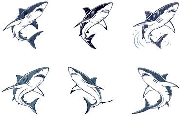 Shark Vector Designs Set Dynamic and Modern Ocean Predator Illustrations