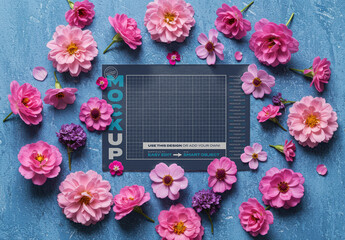 Horizontal Page Mockup with Pink and Violet Flowers
