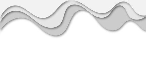 Abstract 3D paper cut wave design in grayscale tones, layered curves creating depth and shadow. Elegant, minimal, flowing shapes ideal for modern backgrounds, banners, or presentation headers.