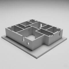 3D architectural house model illustration: a residential building design concept