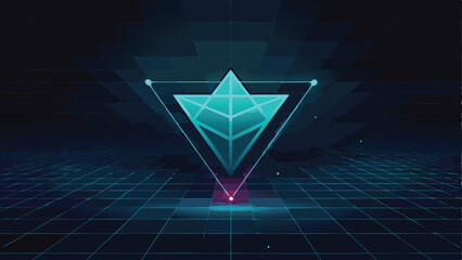 Futuristic digital triangle web design with glowing teal lines and abstract vector shape