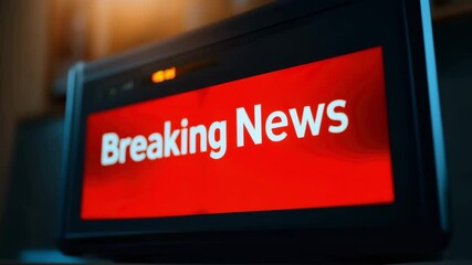 Digital breaking news alert screen highlighting important current events and updates in bold letters.