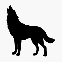 Silhouette of a howling wolf, white background
