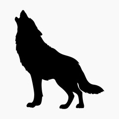 Silhouette of a howling wolf, white background