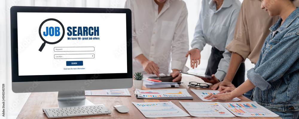 Poster online job search on brisk website for worker to search for job opportunities on the recruitment int