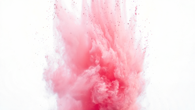 Explosión de polvo color rosa aislada sobre fondo transparente. PNG.