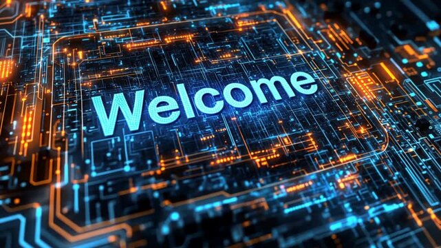 Welcome word on digital cyberspace background. Greeting text for events, websites, promotions and hospitality business