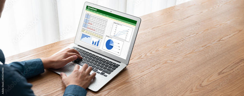 Poster spreadsheet document information financial startup concept. data and graphs in spreadsheet documents
