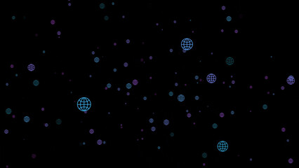 Abstract Globe Icon Network on Black Background with Teal and Purple Color Scheme black background