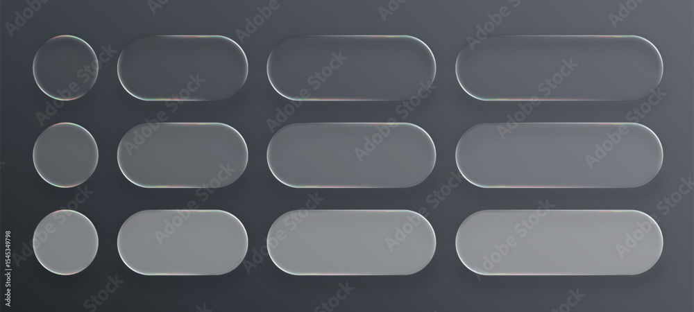 Leinwandbilder Set of liquid glass buttons and circles. Empty abstract frame or blank liquid shape. Modern user interface element for web site or mobile app design. Vector graphics.
