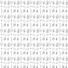 Seamless doodle pattern with vector icons of people and fun cartoon illustrations
