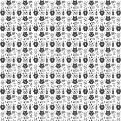 Black and white seamless pattern with vintage floral and geometric design