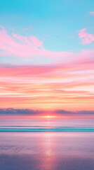 Fototapeta premium Serene pastel sunset over calm ocean waves, tranquil beach scene.