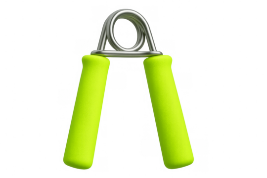 Green hand grip exerciser with metal spring on transparent background - Powered by Adobe