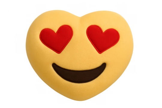 Heart-shaped smiling face with heart eyes expressing love on transparent background - Powered by Adobe