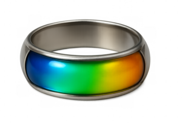 Mood ring showing rainbow colors on transparent background