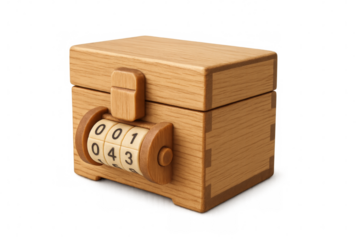 Wooden treasure chest with combination lock on transparent background