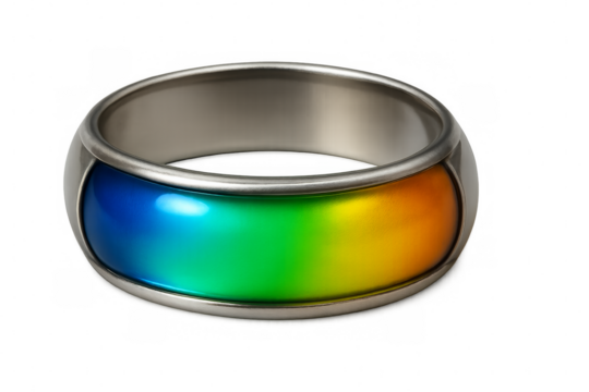 Mood ring showing rainbow colors on transparent background