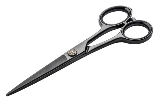 Sleek black barber scissors isolated on black background for hair styling and beauty - Powered by Adobe