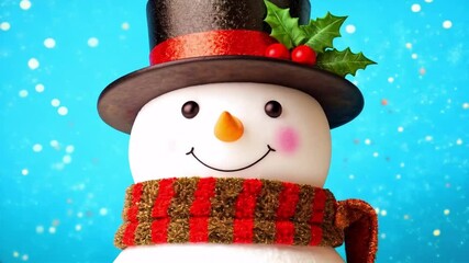Snowman's Festive Charm: A cheerful snowman adorned with a top hat, scarf, and holly branch, celebrating the festive season with a jolly grin, and bringing the joy of winter and Christmas - Powered by Adobe
