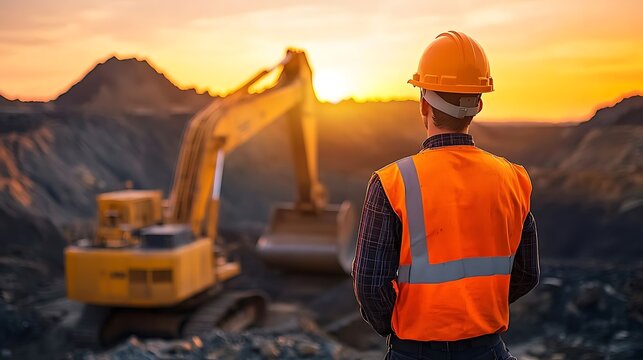Engineer sunset mining site view.