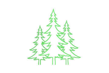 Glowing green christmas trees silhouetted against a deep black background festive winter season
