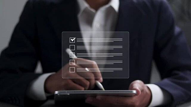 Survey form concept, Checklist, Questionnaire with checkboxes, filling survey form online, answer questions of test.