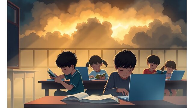 Students studying at night