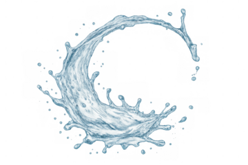 Circular water splash creating dynamic motion, representing purity and freshness against transparent backdrop