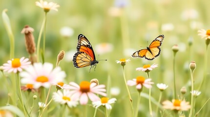 Two butterflies flitting amongst wildflowers