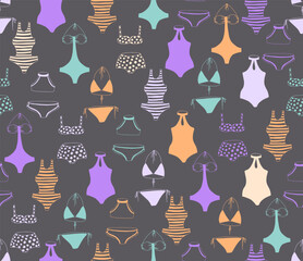  Seamless bikini pattern in doodle style.