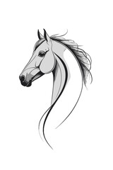 Obraz premium Elegant Horse Portrait: A majestic monochrome artwork of a horse's head, the illustration exuding grace and strength through refined linework, capturing the animal's innate spirit.
