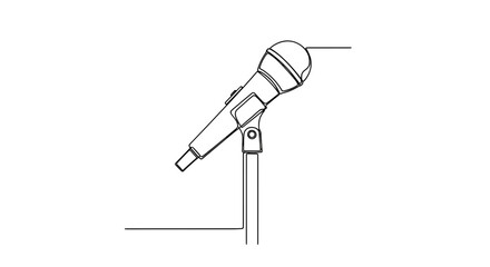 Microphone on Stand: Simple line art of microphone on stand, perfect for audio projects