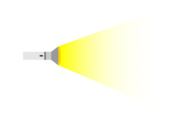 Illustrated flat design of a flashlight projecting bright light against black background