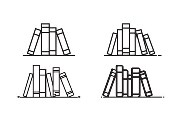 Minimalist Book Shelf Vector Icons Set Simple Library Outline Illustrations