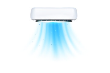 Modern air conditioning unit with cool refreshing air blowing out onto a black background