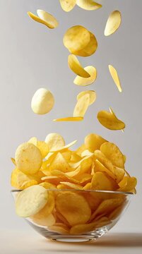 flying potato chips on a light background
