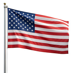 Waving American Flag on Pole isolated on a transparent background