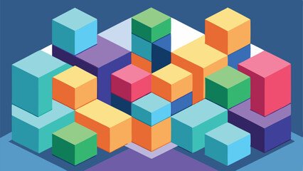 Fototapeta premium Isometric abstract composition of colorful cubes with shadow and perspective 3d effect